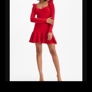 Express Sweetheart Neck Ruffle Fit and Flare Sweater Dress Red XL